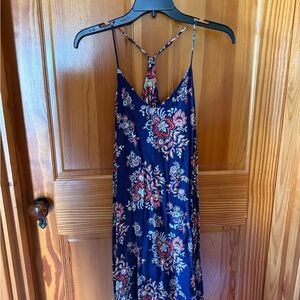 Floral Navy Blue Spaghetti Strap Dress